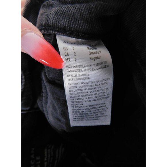 American Eagle Jeans Womens 2 Black Ripped Distressed Raw Hem Skinny Strigid - Picture 12 of 12